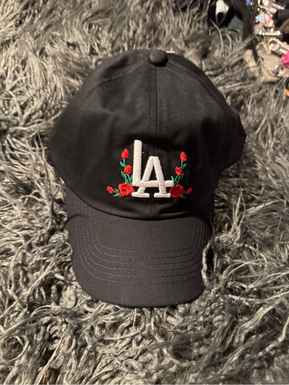 LA Embroidered Rose Black Women’s Baseball Cap